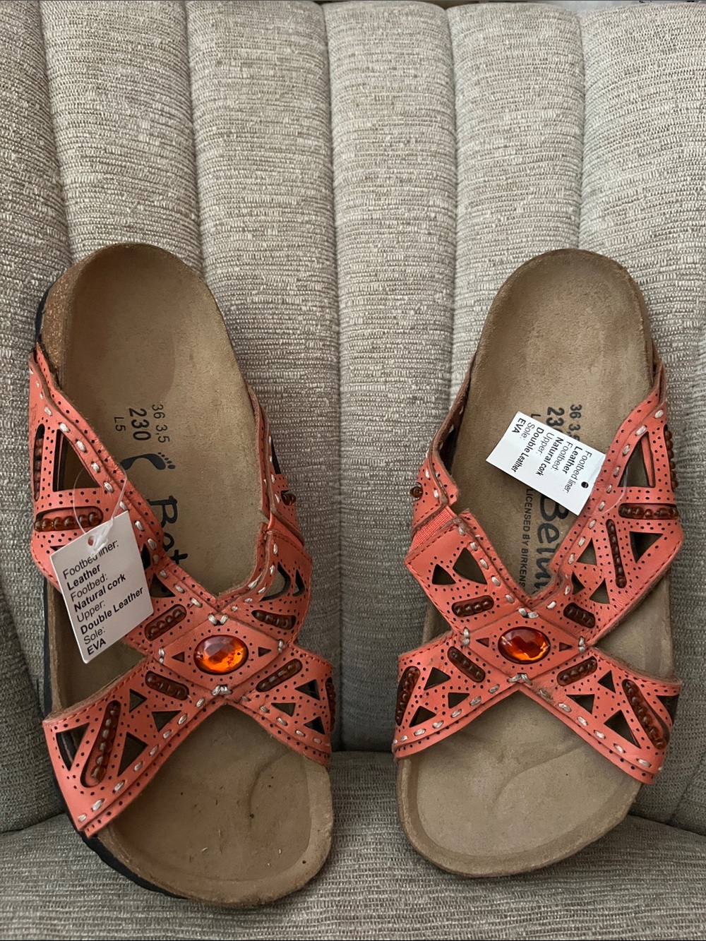 Comfort Slide Sandals with Gem Accent - Coral